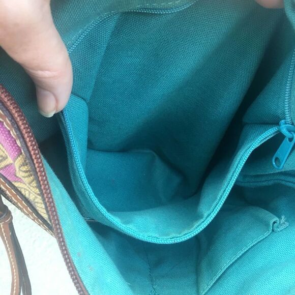 Vintage Graphic Fossil Cotton Leather Boho Hippie Bag - Picture 9 of 11